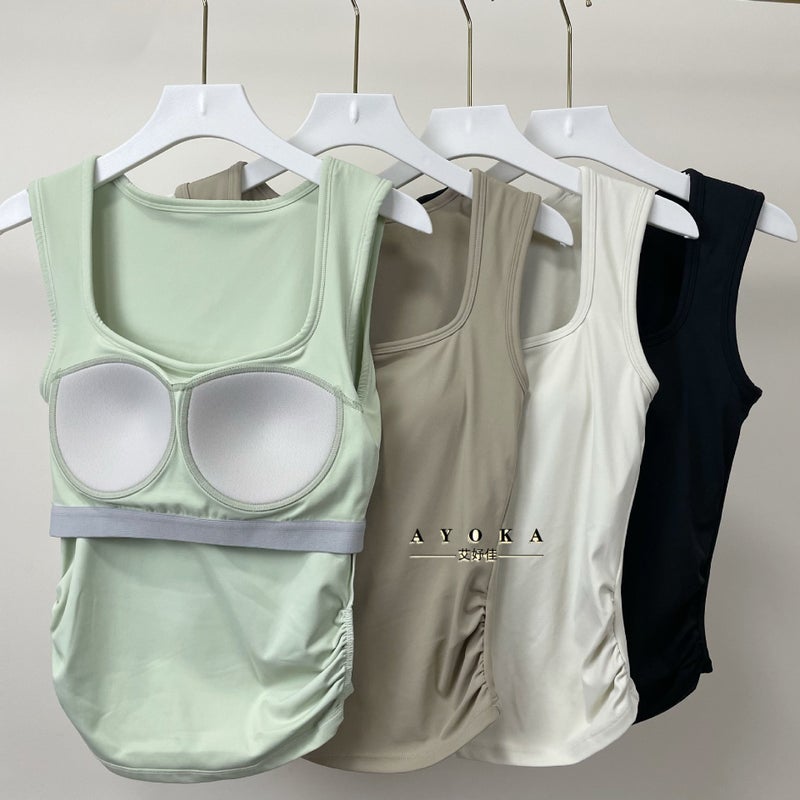 Soft And Waxy! Lulu Mid-Length Yoga Vest With Integrated Fixed Cup To Hold Secondary Breasts, Running Fitness Top For Outer Wear - Image 2